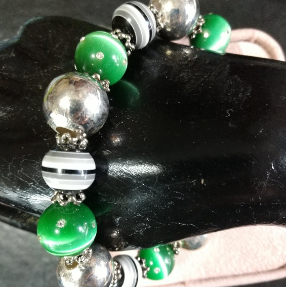 🎄Large Bracelet Glass Fluorite Beads with Rhinestones Sterling Silver Beads NEW - Picture 8 of 9